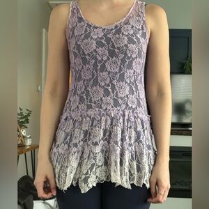 Free People Lavender and Cream Lace Peplum Tank